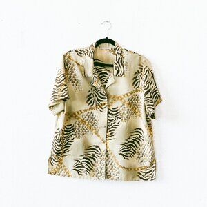 Vintage 90s Daxon Animal & Chain Print Short-Sleeve Blouse – Women’s M/L